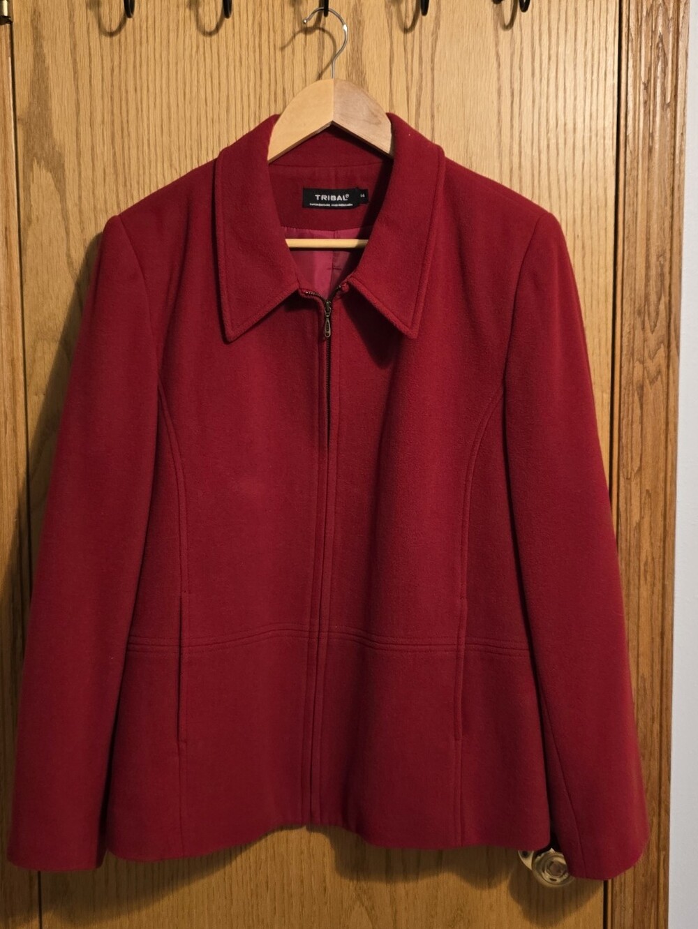 Tribal Women's Deep Red Zip-Front Pea Coat